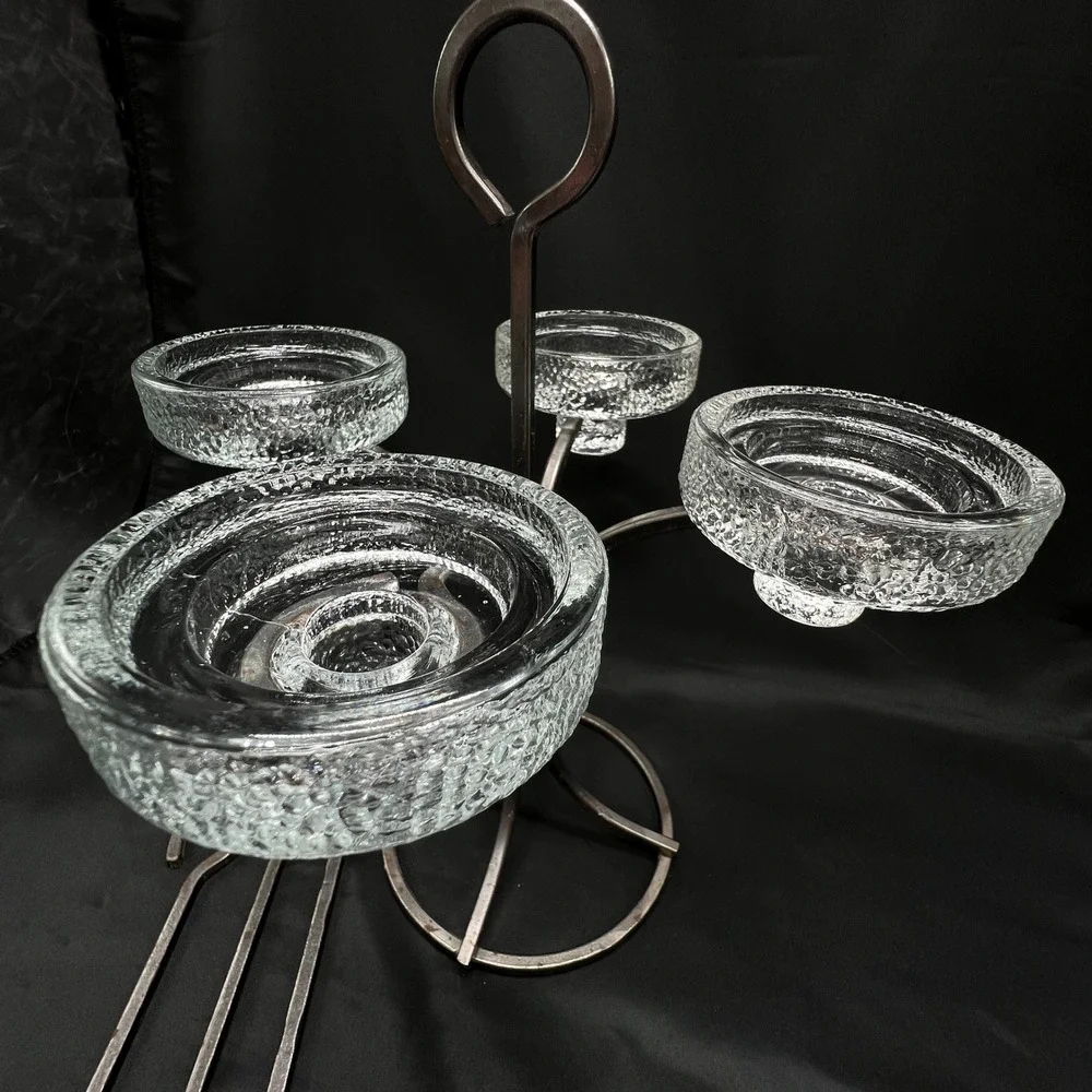Erik Hoglund Boda Glassworks 4 Arm Iron‎ Candelabra 3 Hanging Rods Kosta Boda